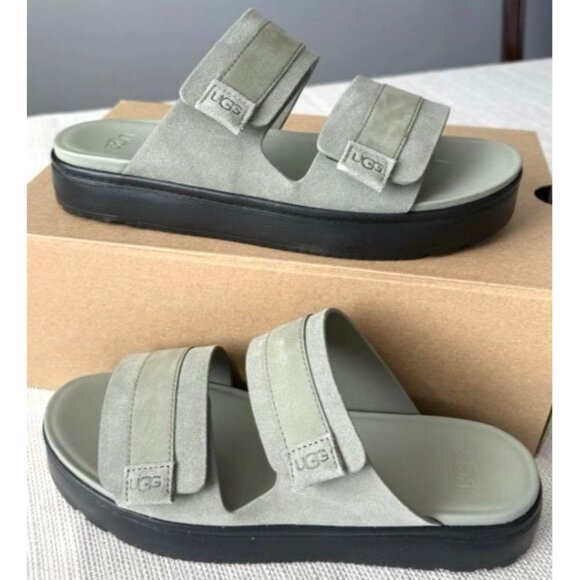 Ugg Women's Suede Sz 9 Platform Sandals With Adjustable Straps In Sage Green NWB - Picture 1 of 5